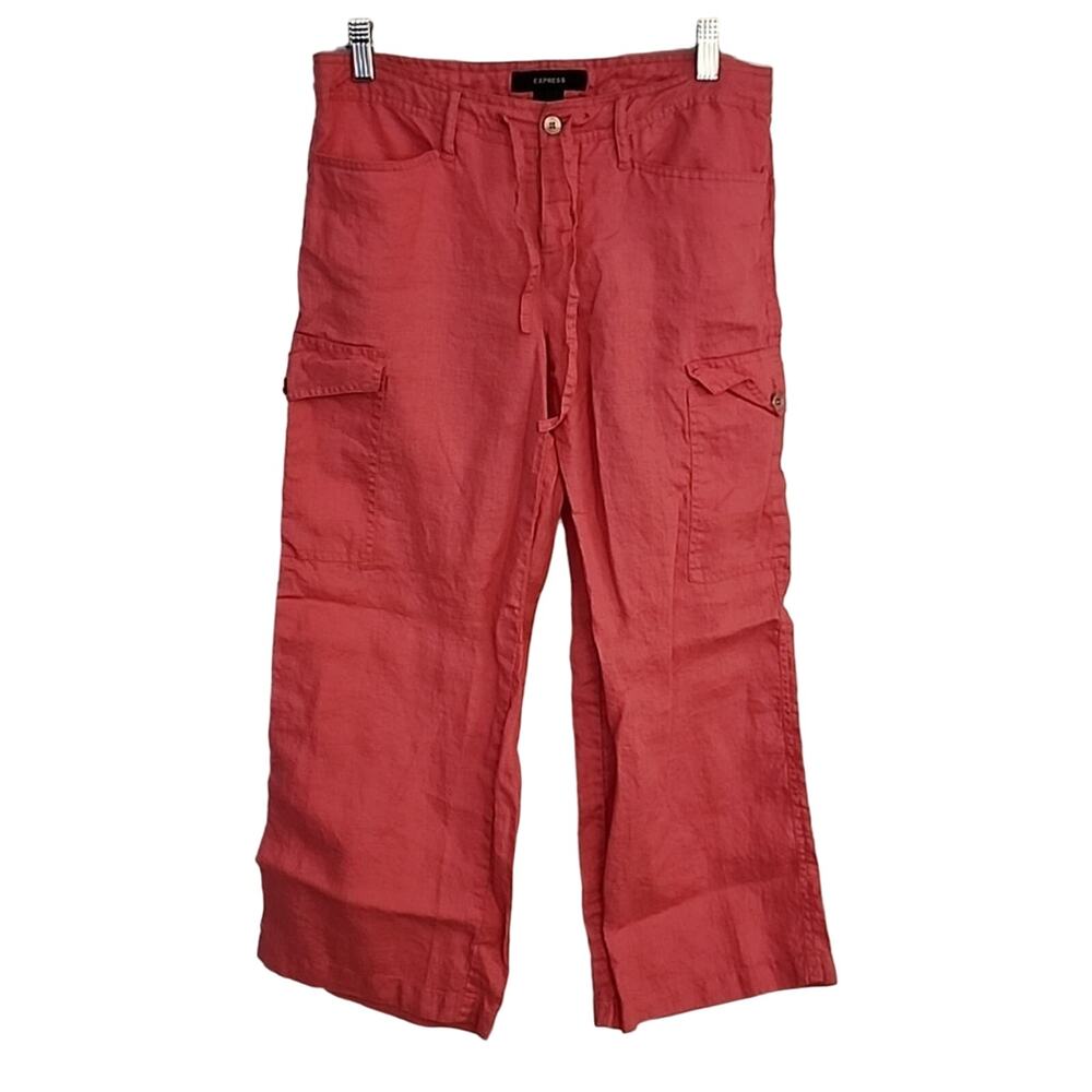 Express Linen Pants, Size 3/4, Salmon Color